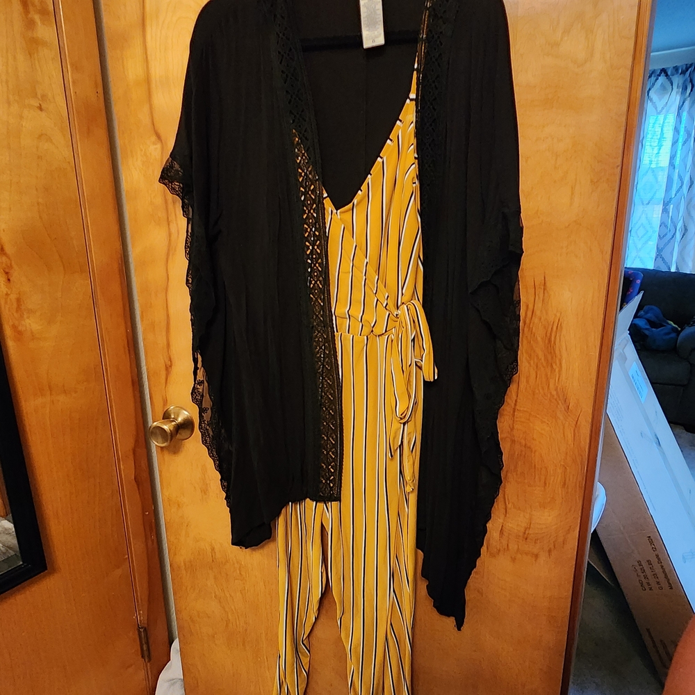 No Boundaries Striped Romper With Cardigan